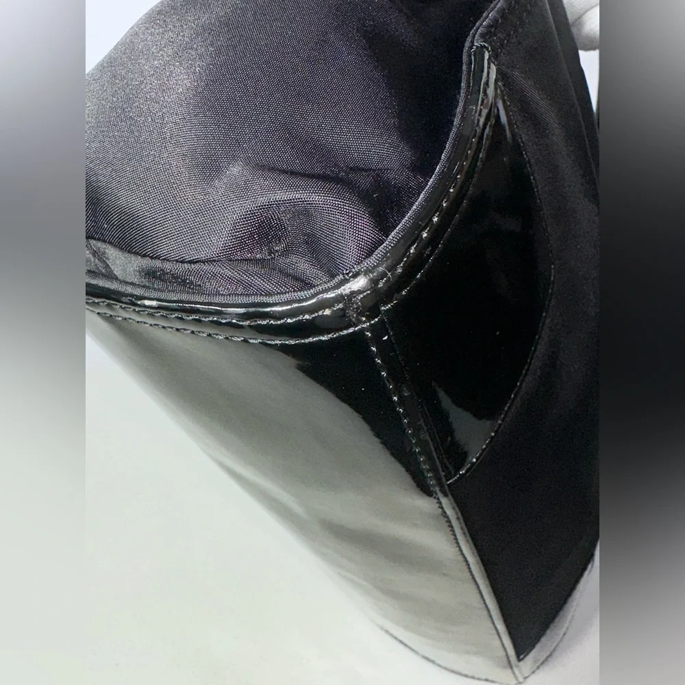 Tory Burch Tote Bag Handbag Nylon x Enamel Leather Black